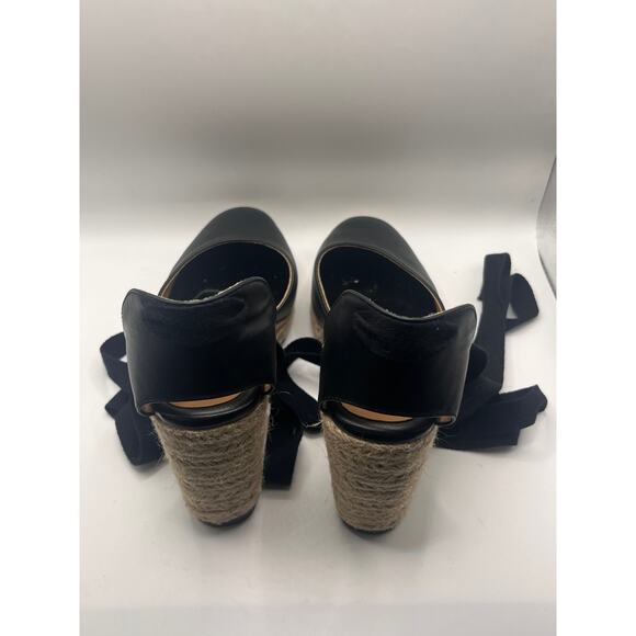 Venus Black Faux Leather Closed Toe Espadrille with Ankle Wrap Ribbon Ties - Picture 6 of 12